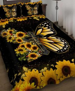 Faith Jesus Christ Butterfly Sunflower Quilt Bedding Set UXGO15BD