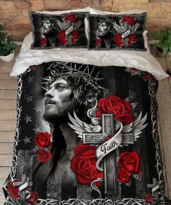 Christian Cross Quilt Bedding Set Jesus Faith Over Fear UXGO56BD