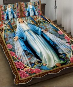 Mother Mary Bedding Jesus God Mother Mary Roses Quilt Bedding Set
