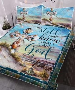 Seashells Cross. Be Still And Know That I Am God. Beach Quilt Bedding Set