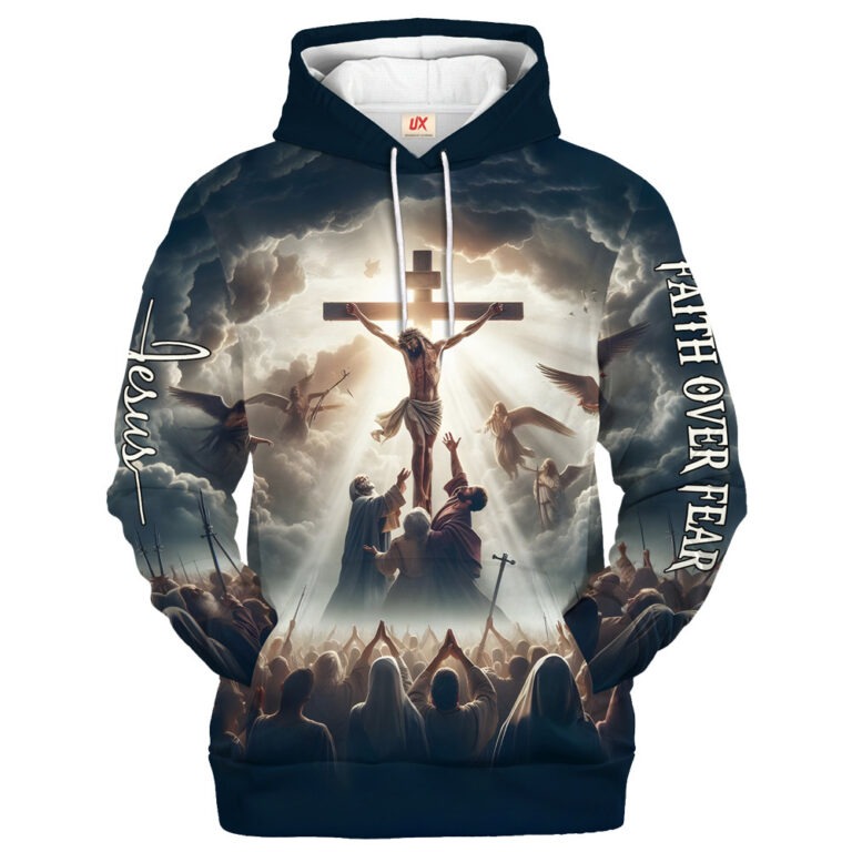 Durable Microfleece Hoodie Jesus Faith Over Fear for Men and Women