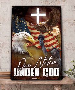 UX Jesus Metal Sign  Eagle And Cross  One Nation Under God  Gift For Christian  MS03