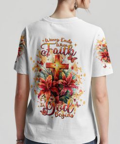 Worry Ends When Faith In God Begins Lilies Women's All Over Print T-Shirt
